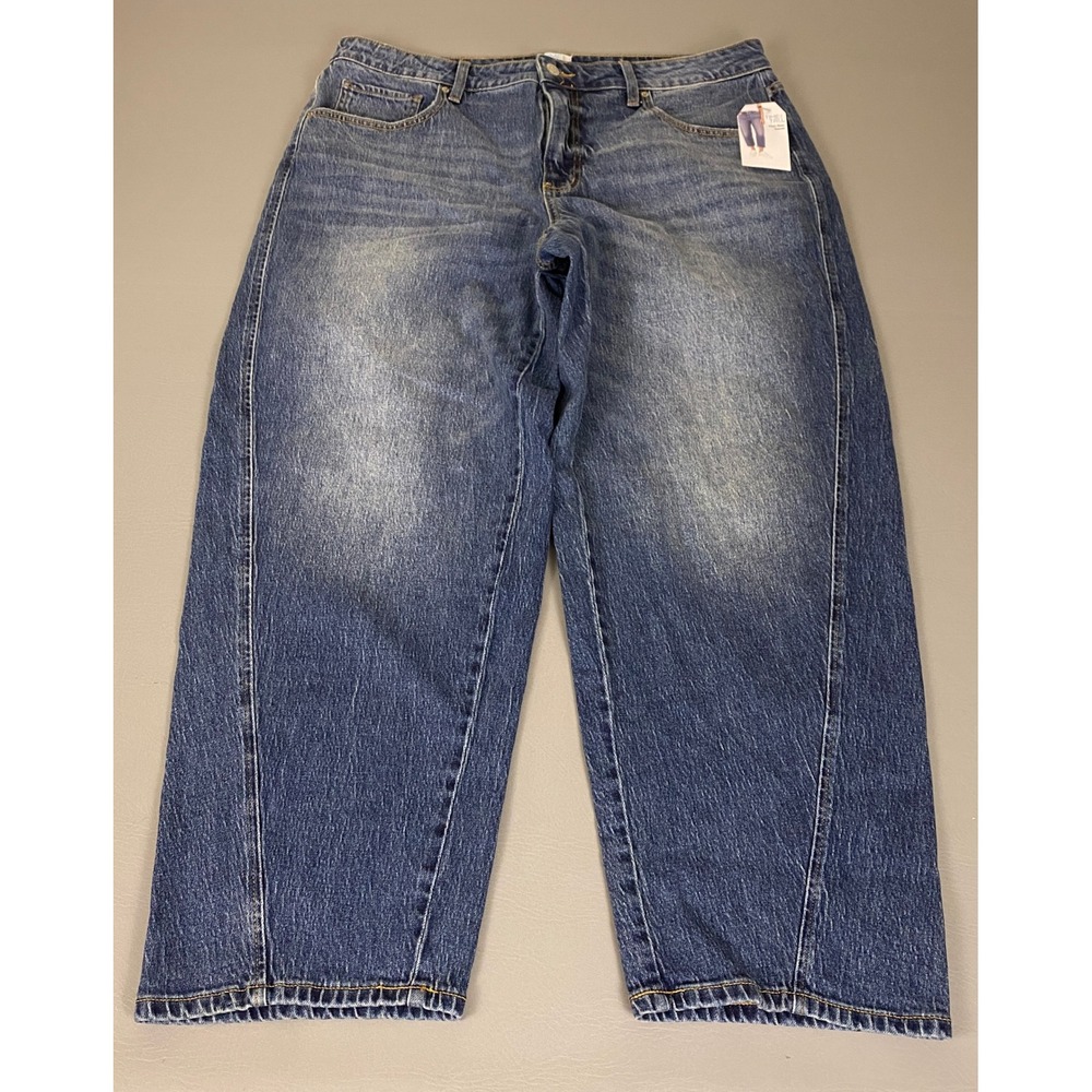Time and Tru High Rise Barrel Jeans Women's Size 18 Medium Wash Blue Tapered NWT